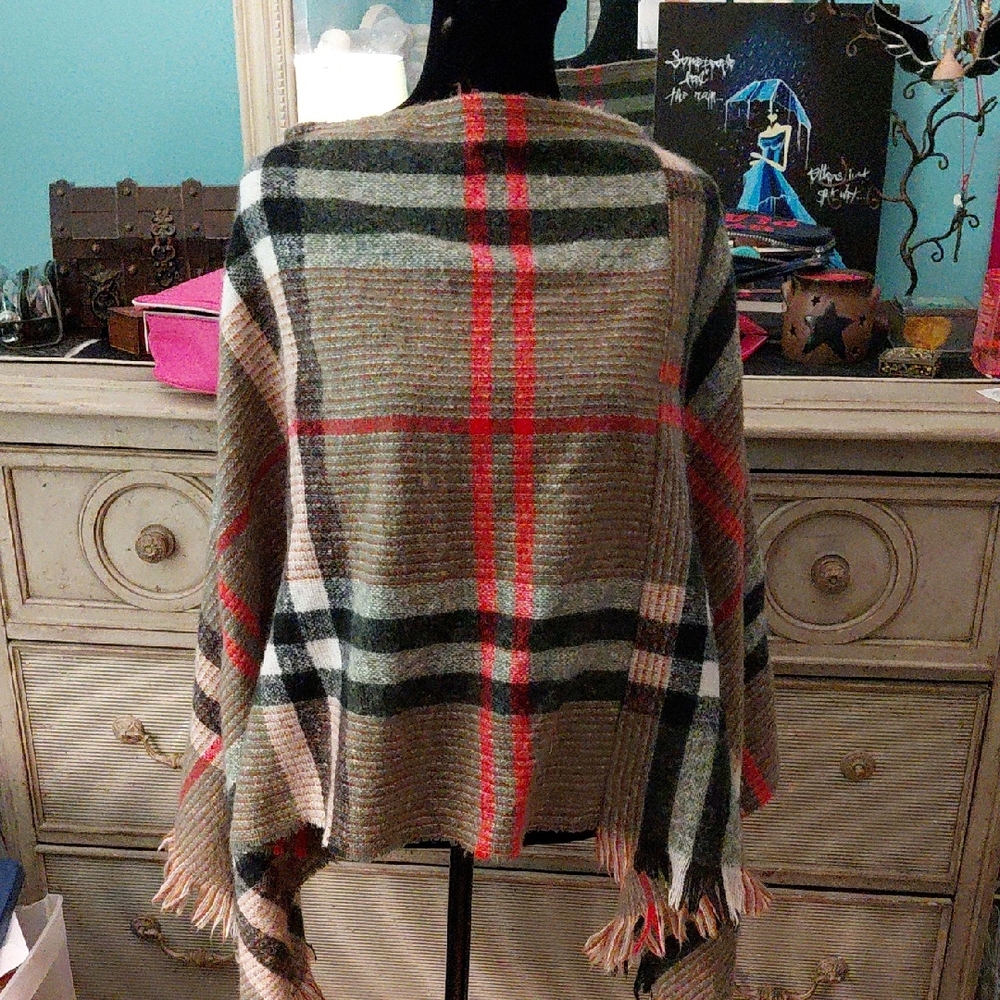 Plaid Fringe Shawl